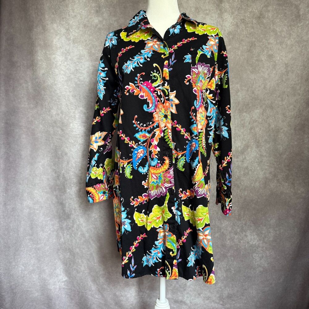 Lauren Ralph Lauren sleep shirt nightgown womens L black floral paisley cotton